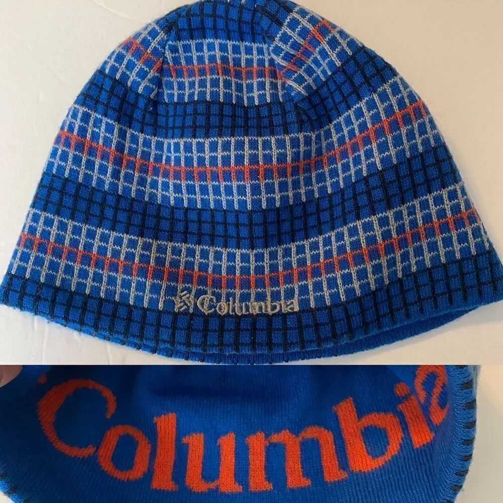Columbia kids youth boys Urbanization Mix Beanie reversible hat blue stripe